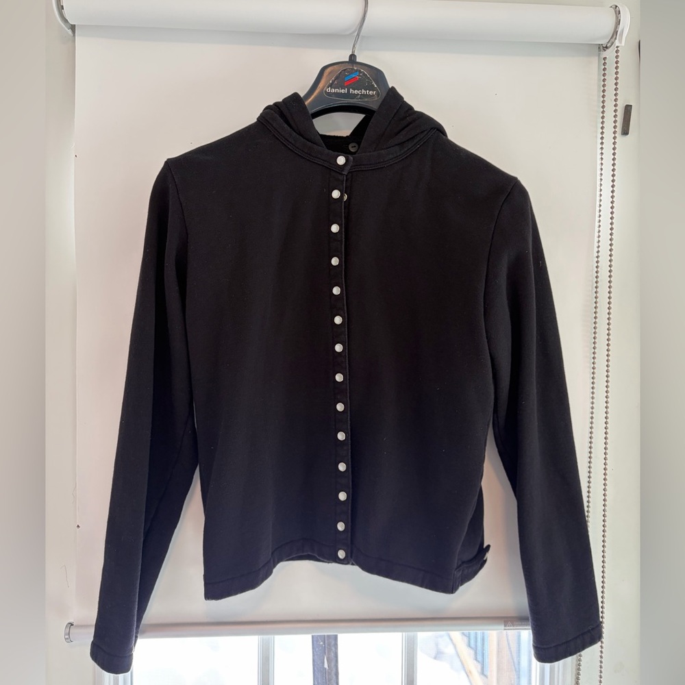 Agnes B. Black Hoodie Sweatshirt with Button-Up Design